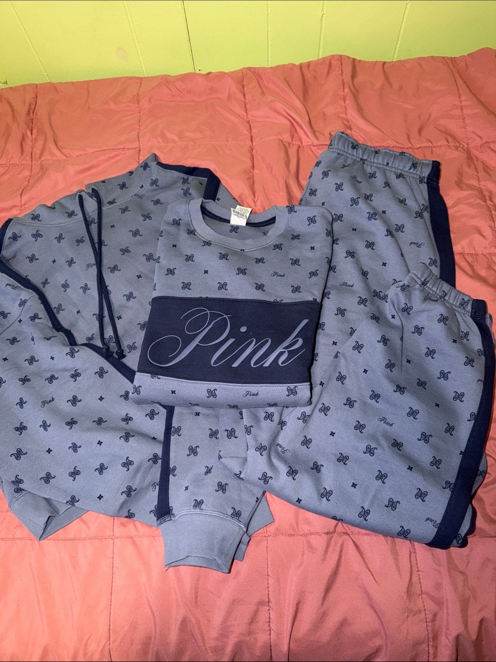 PINK Victoria's Secret Blue Logo Knit Set
